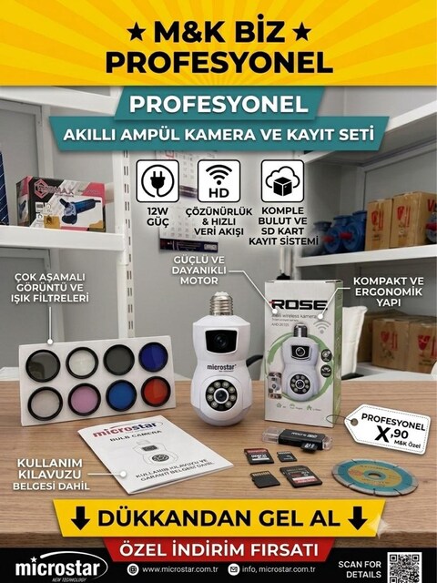 ROSE AHD-30125 Akıllı Kablosuz Ampul Kamera - 360° Dönen Çift Kameralı