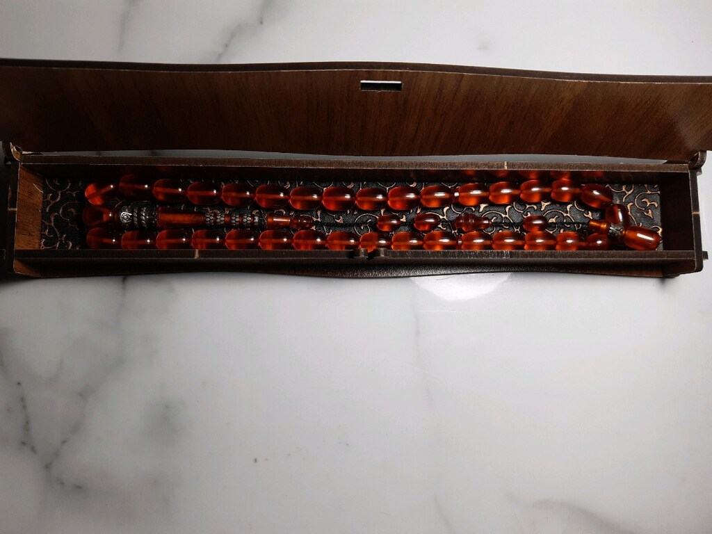 Gümüş İmame hitameli Zar kehribar tesbih - 5