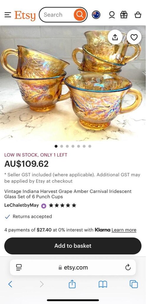ANTİKA! CARNİVAL GLASS ( Karnaval Glass ) AMERİKAN Çay Fincan Takımı - 14