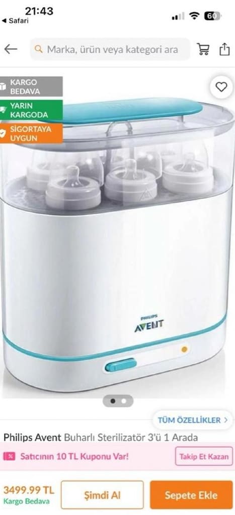 bebek Avent sterilizator çok iyi durumda hiç bi sorunu yok.
