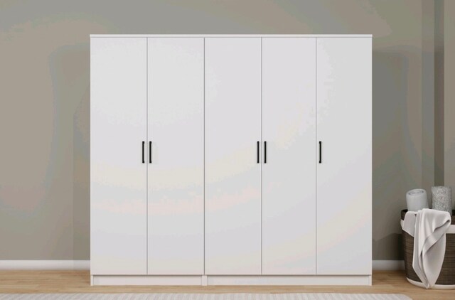 Beyaz Elbise Dolabı, 5 Kapaklı 9 Raflı