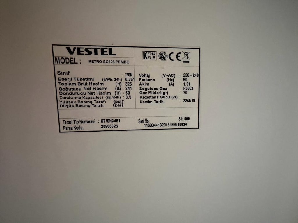 Vestel Retro Pembe 325 LT Buzdolabı - Çok Temiz - Kusursuz Çalışıyor - 7