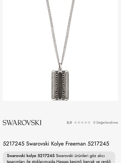 SWAROVSKİ ERKEK GÜMÜŞ KOLYE