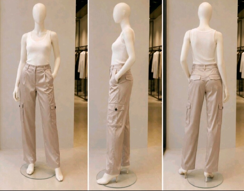 Zara Saten Bej Kargo Pantolon, S, yüksek bel kargo pantolon, düz kesim