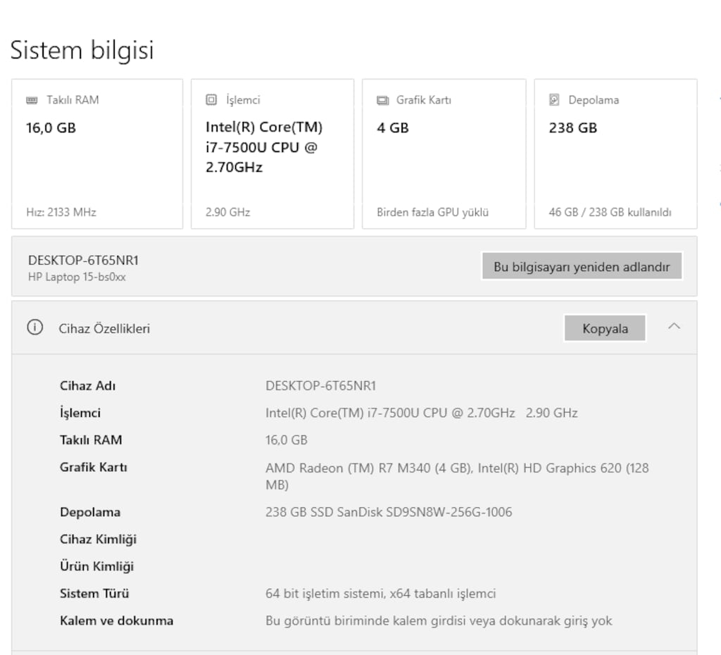 HP 15-BS027NT 15.6 I7-7500U 4GB AMD 330 16GB RAM 240GB M2SSD - 5