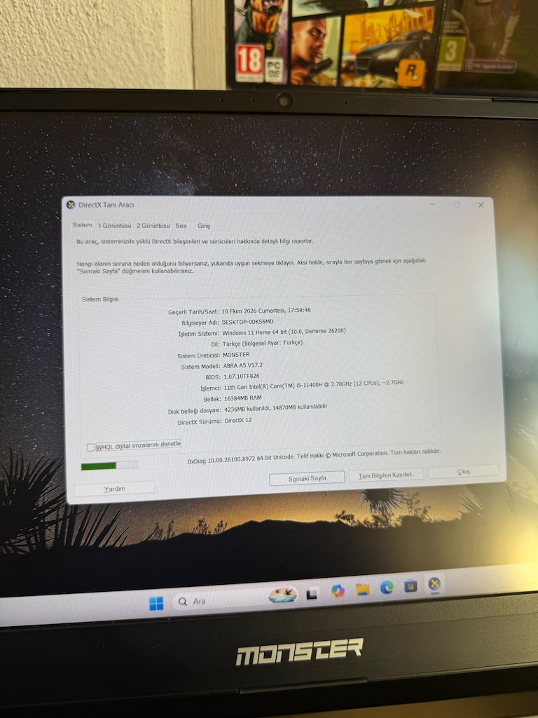 Monster Abra A5 Oyuncu Laptop i5-11400H RTX 3050 Ti 16GB RAM 512GB SSD - 4