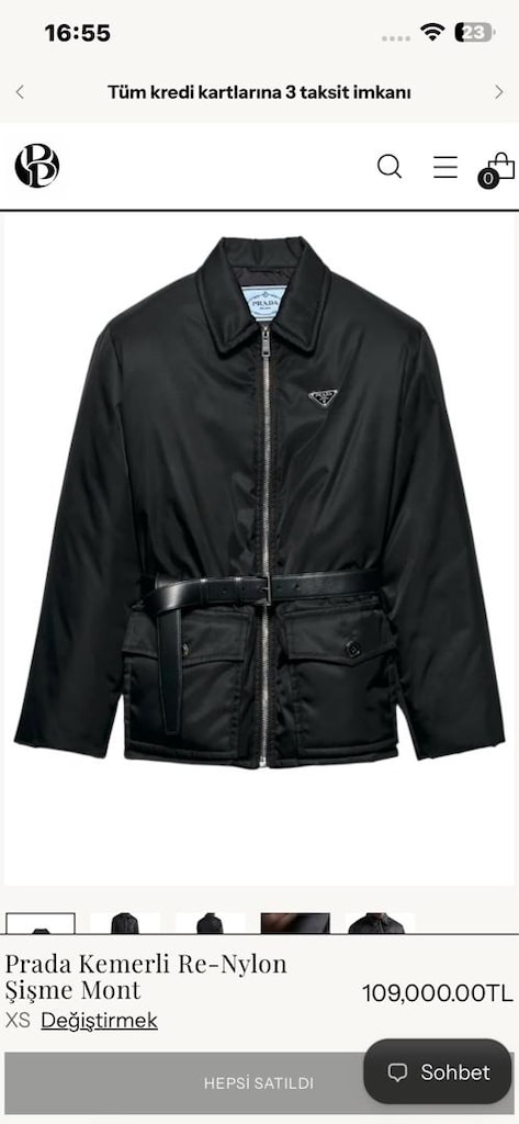 Orj Prada Kemerli Re-Nylon Şişme Mont - 6