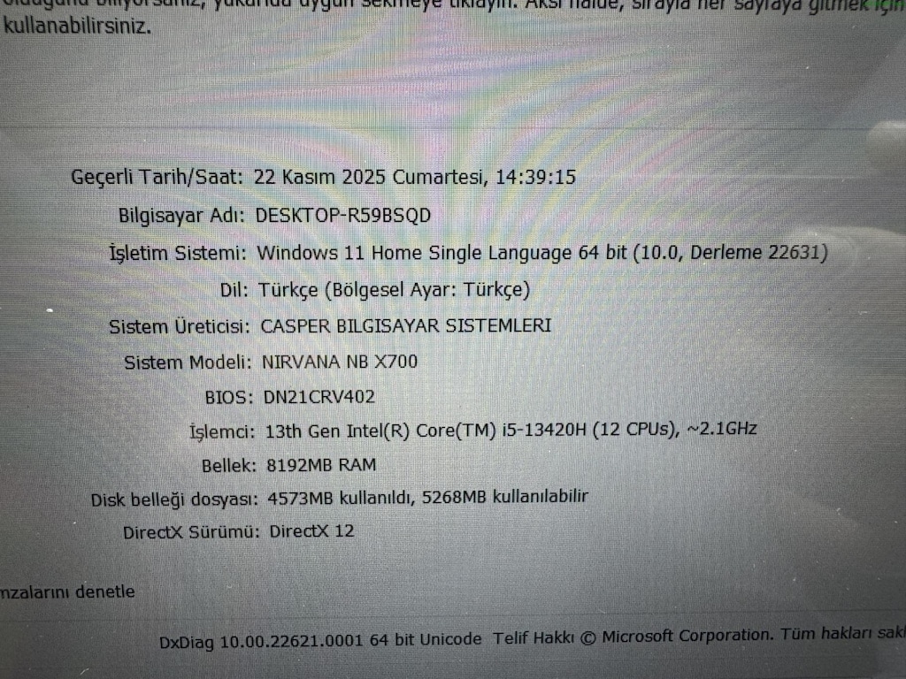 CASPER İ5 13. NESİL 8 GB RAM 512 M2SSD KUTU FATURALI - 7