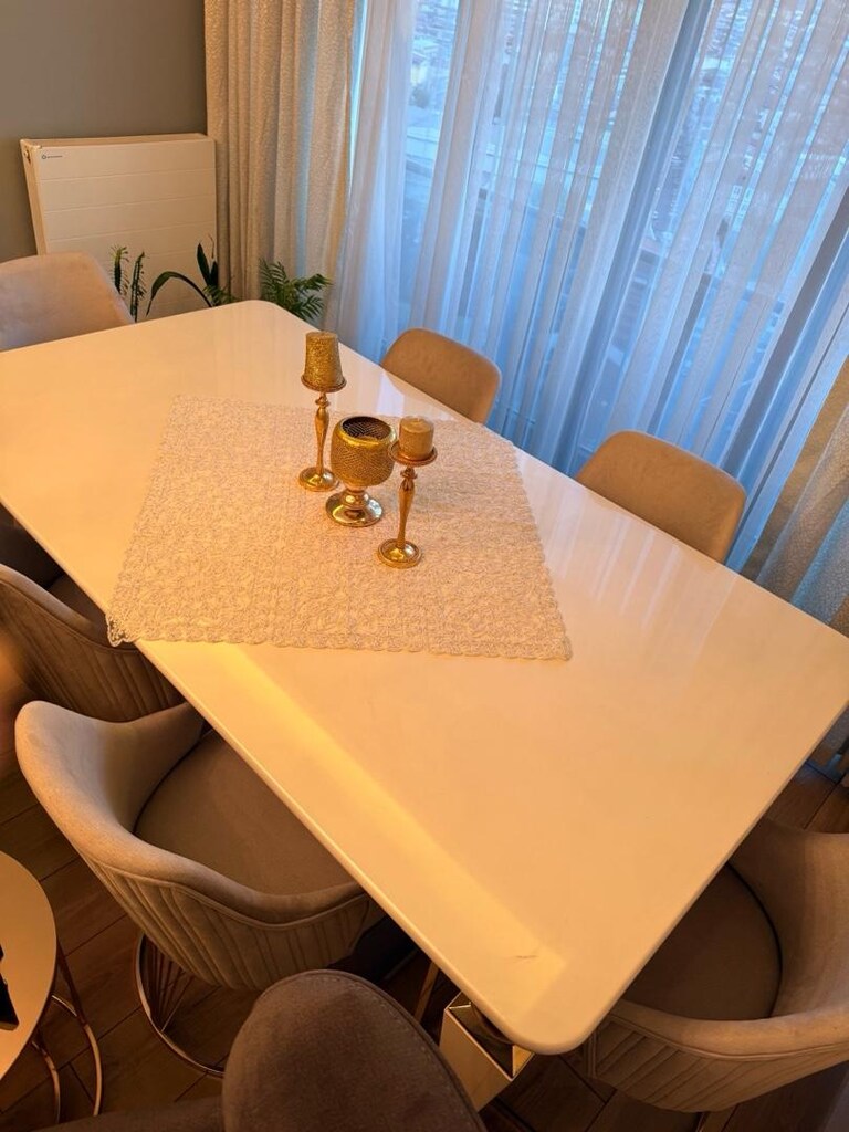 210x115 cm Gold Detaylı Modern Yemek Masası - 2