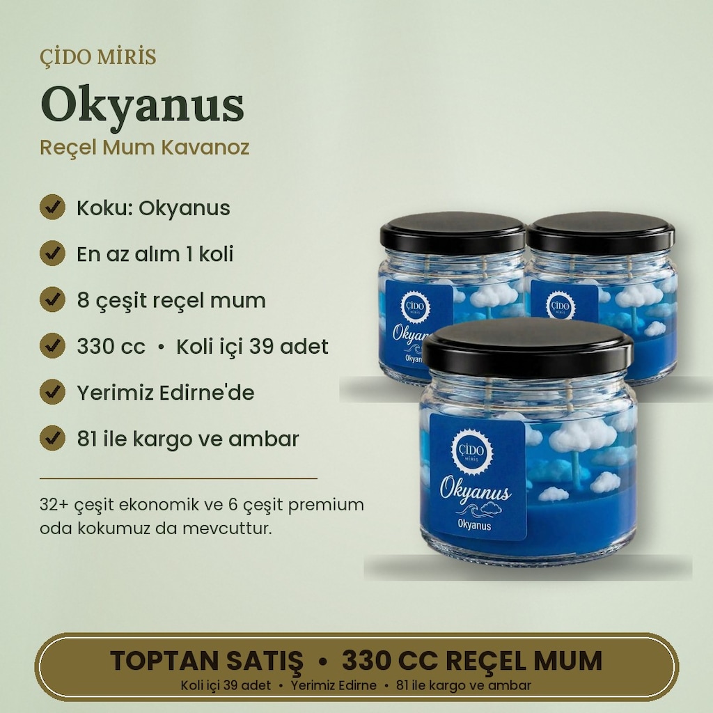 ÇİDO MİRİS OKYANUS KOKULU KAVANOZ MUM 330CC - TOPTAN - 2