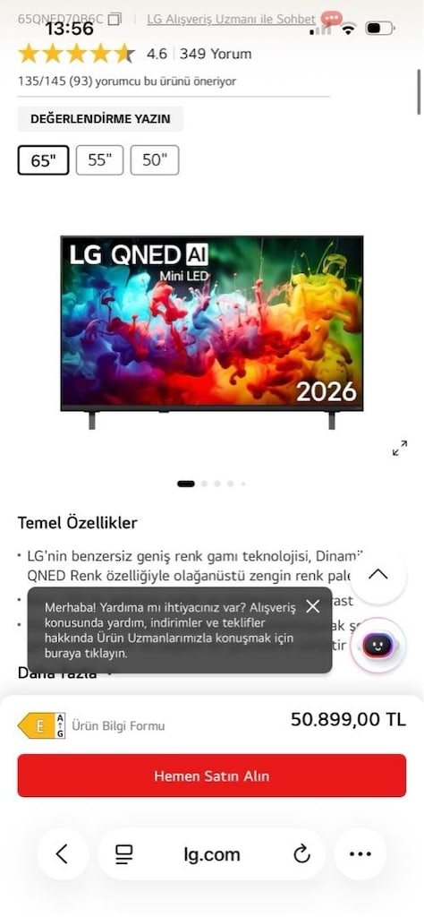 65 inç LG QNED AI QNED70B MiniLED 4K 60Hz VRR Smart Televizyon - 6