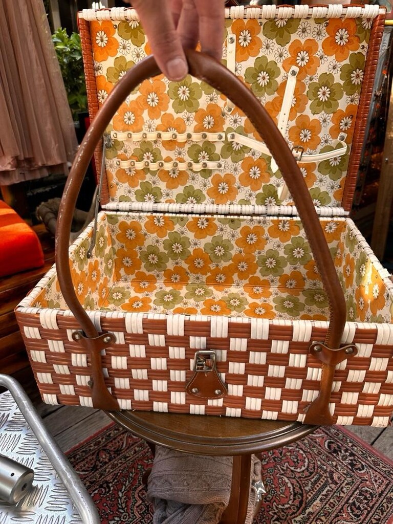 Retro Vintage Örgü Piknik Çantası / Ahşap Sandık - 6
