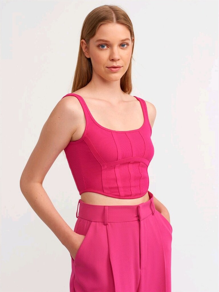 Dilvin Korse Crop Top L Fuşya