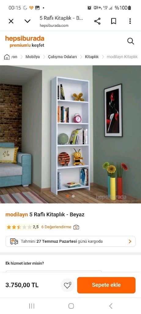 5 raflı kitaplık. Ölçüler resimde var. Ürün temiz . - 9