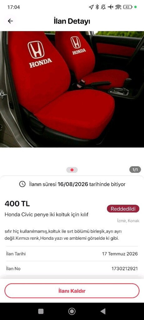Honda Civic penye kılıf - 2