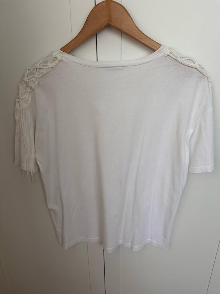 Zara Beyaz Örgü Detaylı Kısa Kollu T-Shirt - 2