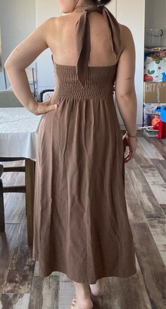 Keten Görünümlü Şık Elbise - 2