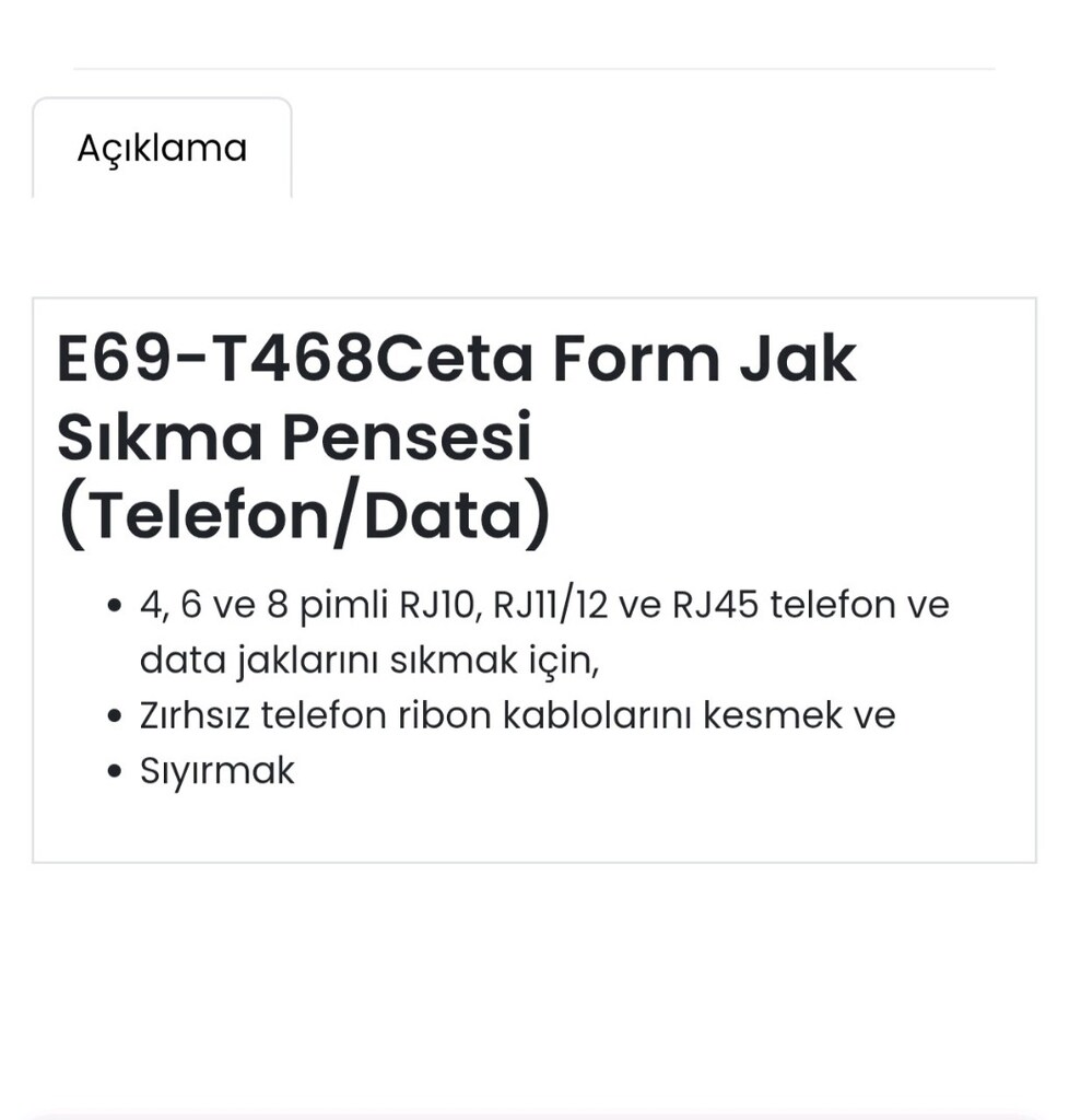 Ceta Form E69-T468 Telefon-Data Jack Sıkma Pensesi - 10