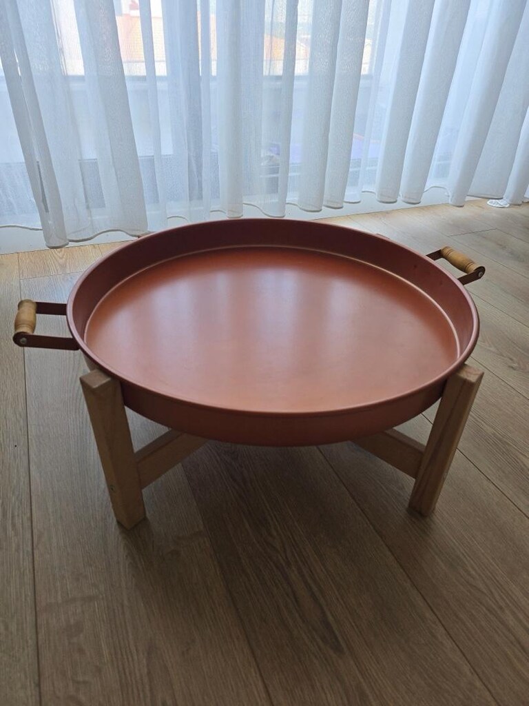 Ahşap Ayaklı Yuvarlak Yer Sofrası / Alçak Tepsi Sehpa - Terrakota - 4