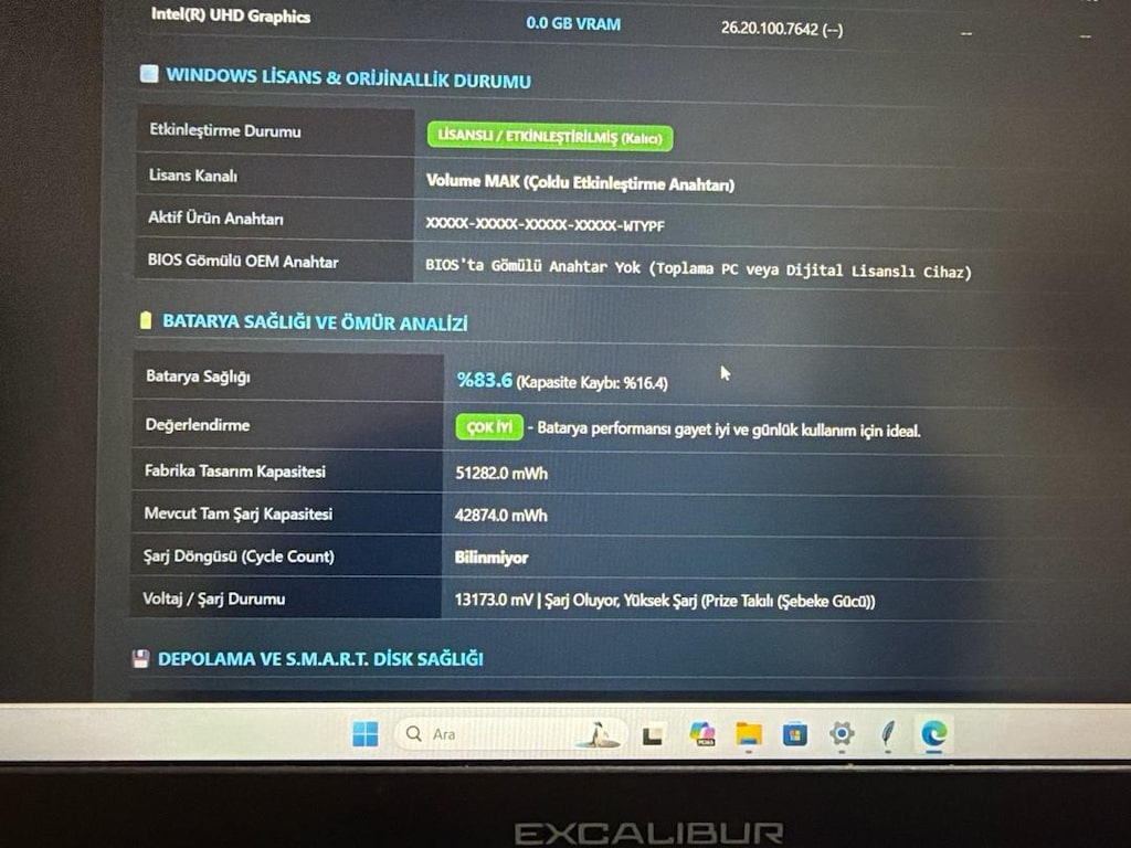 TERTEMİZ EXCALİBUR G770 İ7 10750H GEFORCE1650 Tİ - 15