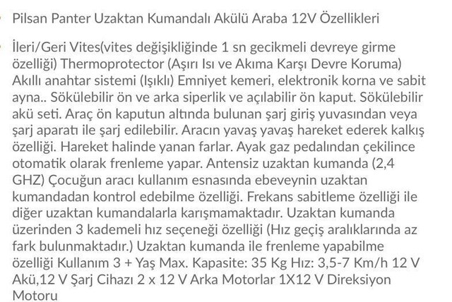 Pilsan Panther Akülü Çocuk Arabası