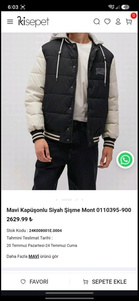 Mavi Kapüşonlu Siyah Şişme Mont - 3