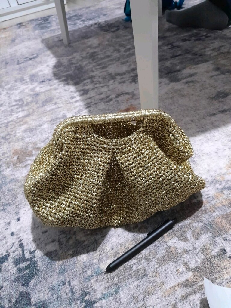 rafya ipten çantaEl Örgüsü Burs Kapamalı Rafya İp Clutch Çanta - 6