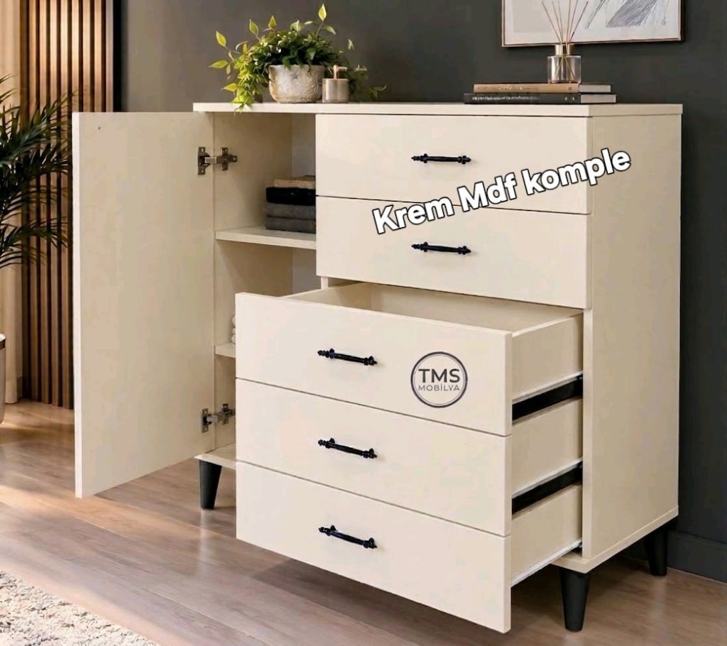 Şifonyer Komple Krem Mdf 5 çekmeceli ücretsiz kargo kurulum - 3