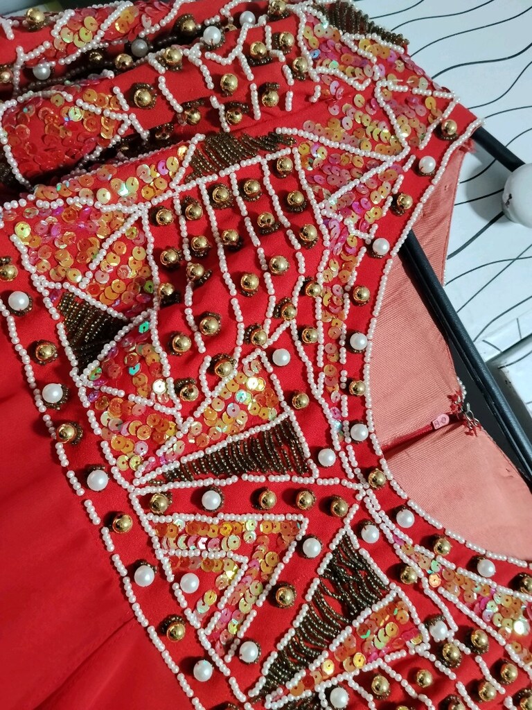 kırmızı işlemeli abiye elbise(karşıyaka) - 5