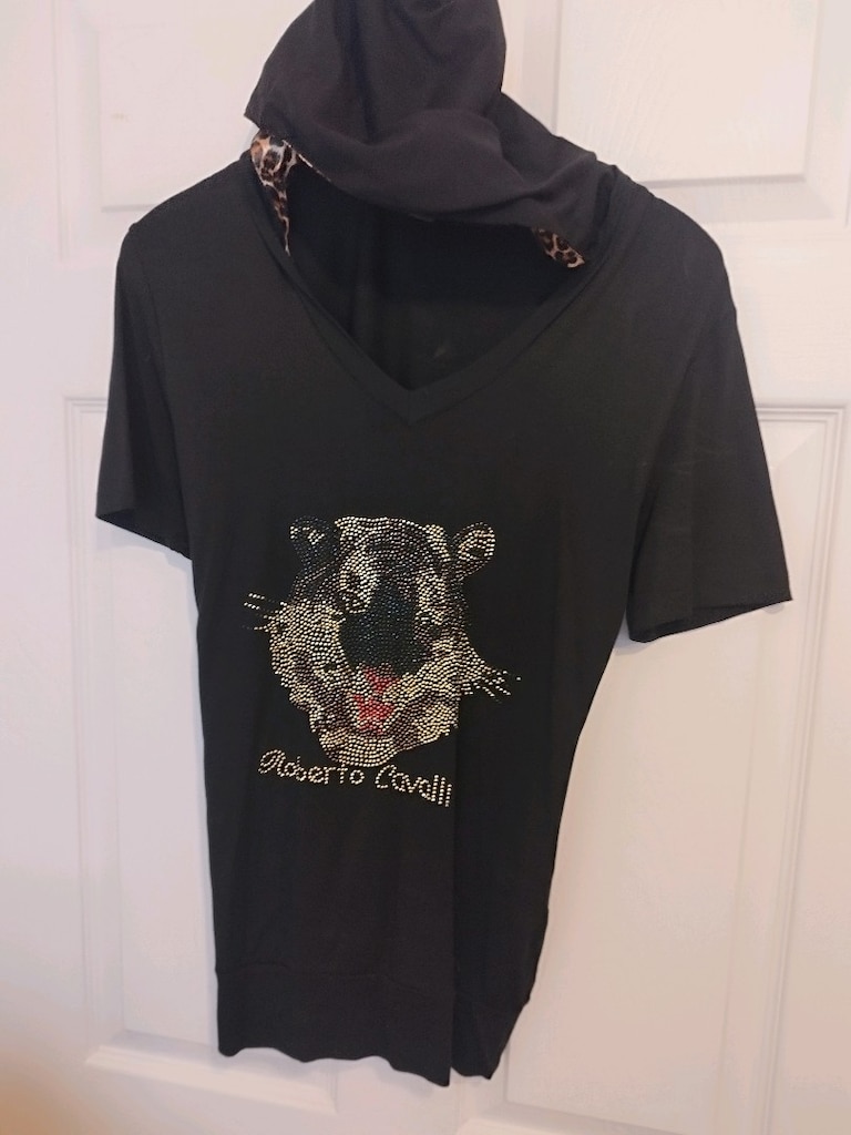 leopar kapşonlu siyah t-shirt m beden - 3