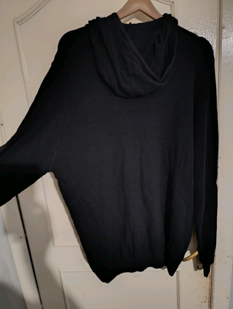 Siyah Kapüşonlu Rahat Triko Kazak (2XL) - 5