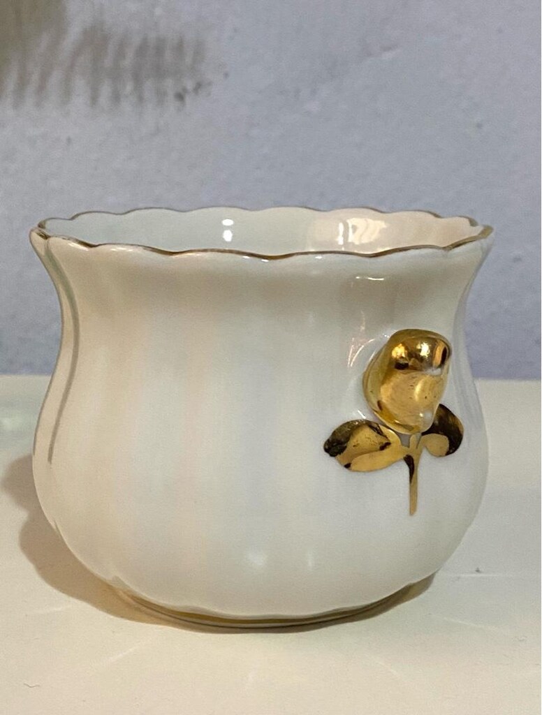 Antika İTALYAN “ Capodimonte “ Damgalı Altın Çiçekli Porselen Şekerlik - 16
