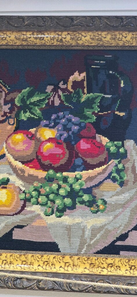 Vintage El İşçiliği Goblen / Meyveli Natürmort 69X60 cn Ahşap Çerceve - 3