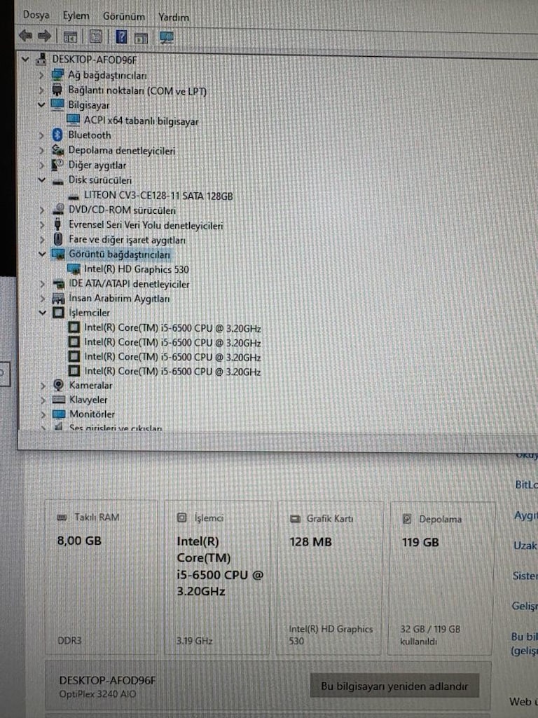 Dell OptiPlex 3240 All-in-One i5 8GB RAM 128GB SSD + Sıfır Klavye Mous - 3