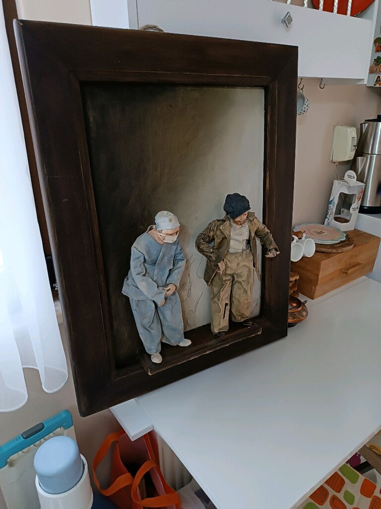 Ahsap uzeri deri kabartma figurlu tablo - 7