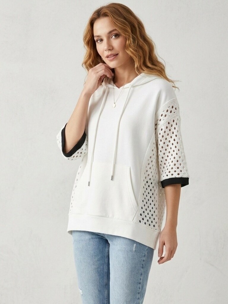 İPEKYOL Ajurlu örgü detaylı sweatshirt