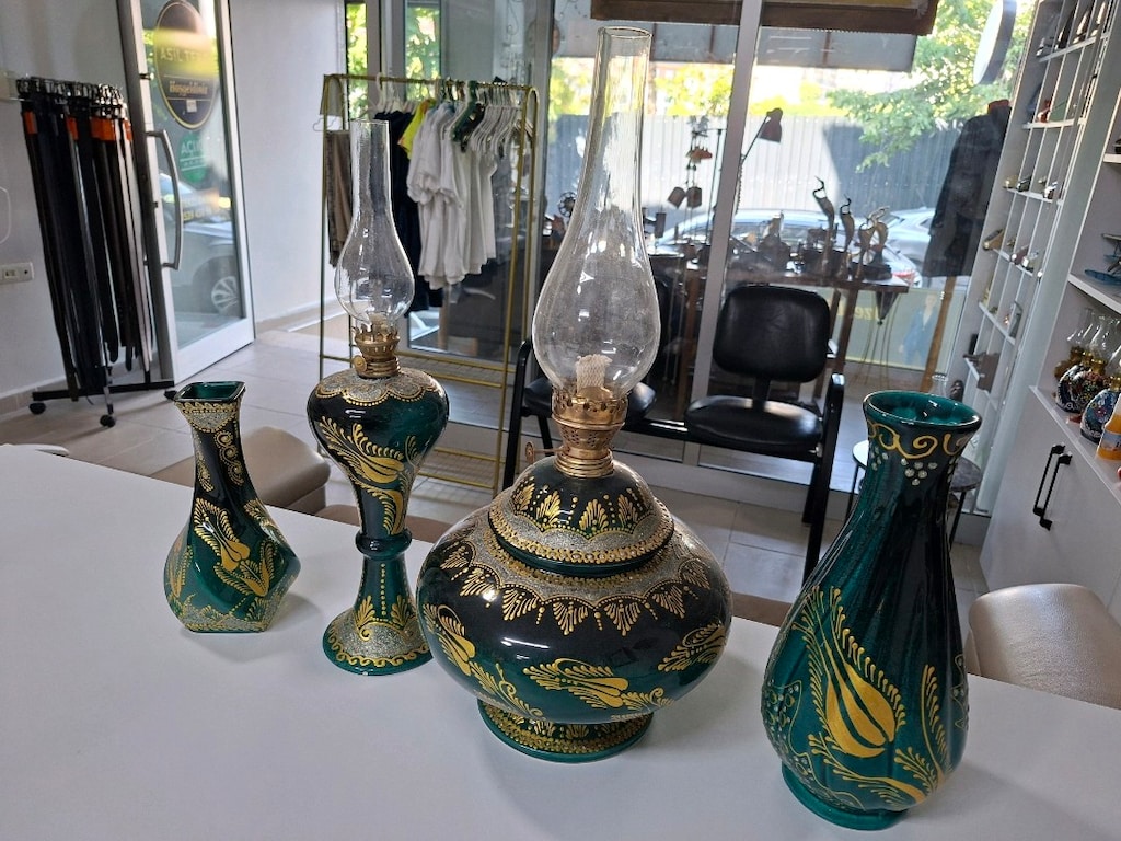 VİNTAGE Muazzam Gaz lambası seti, işlemeli porselen set - 3