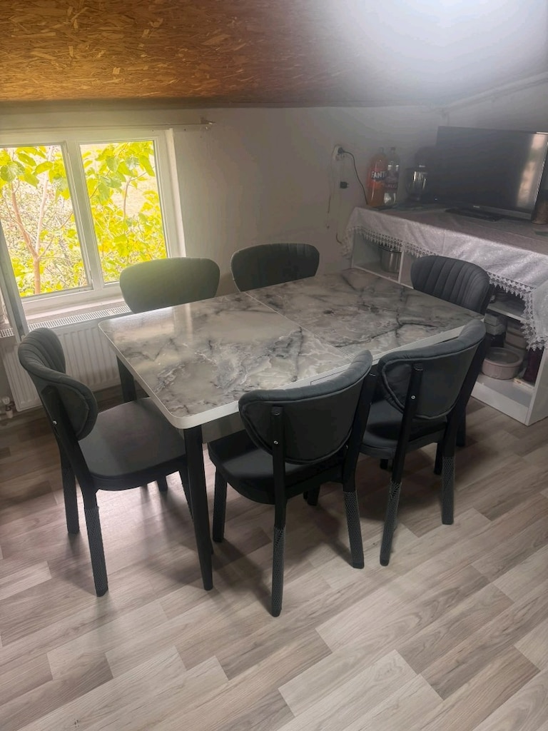 Gri Mermer Desenli Yemek Masası ve Sandalyeler - 3