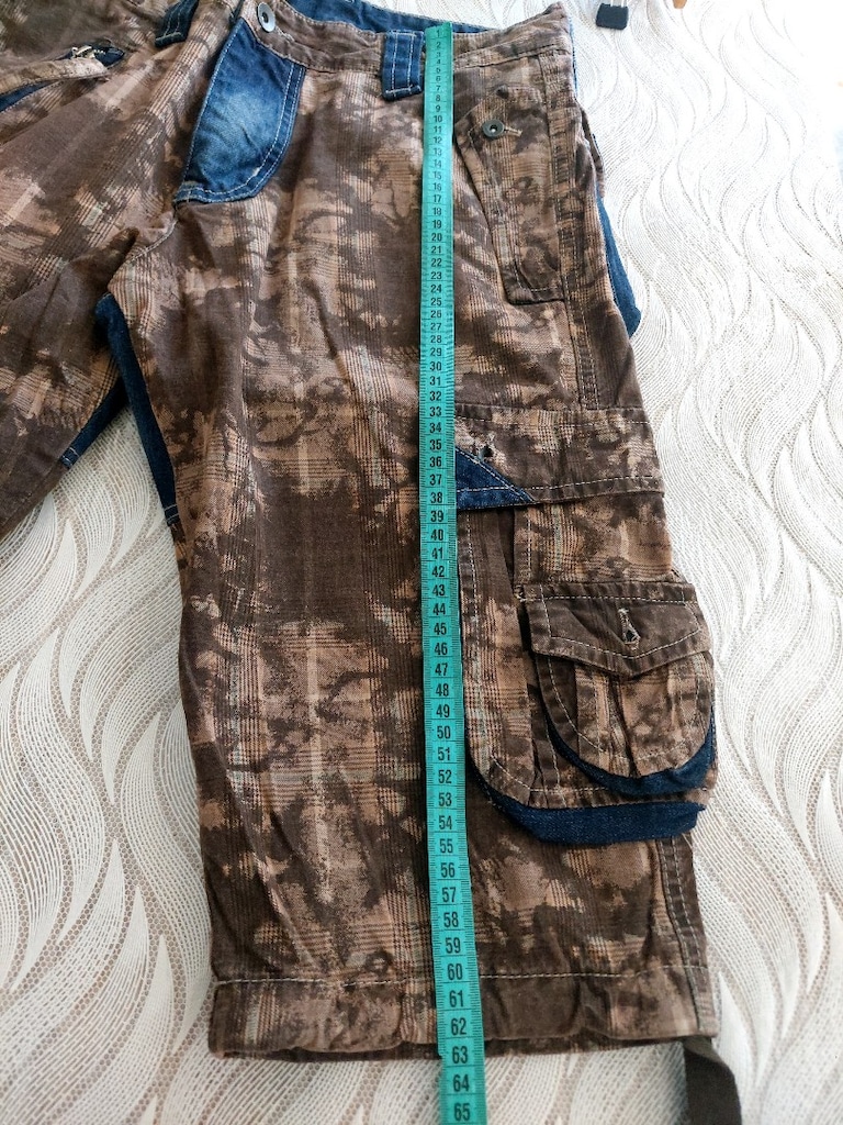 Denim yamalı kamuflaj batik desenli kargo Şort - 15