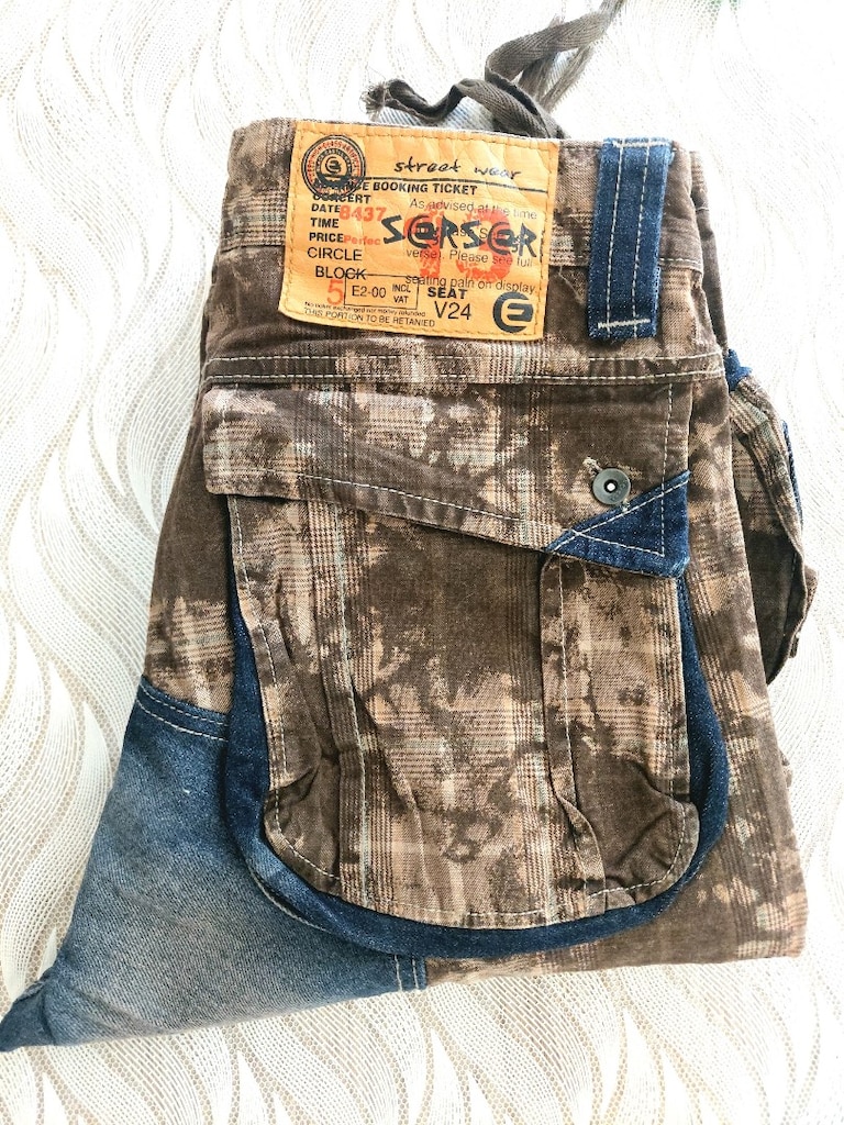 Denim yamalı kamuflaj batik desenli kargo Şort - 10