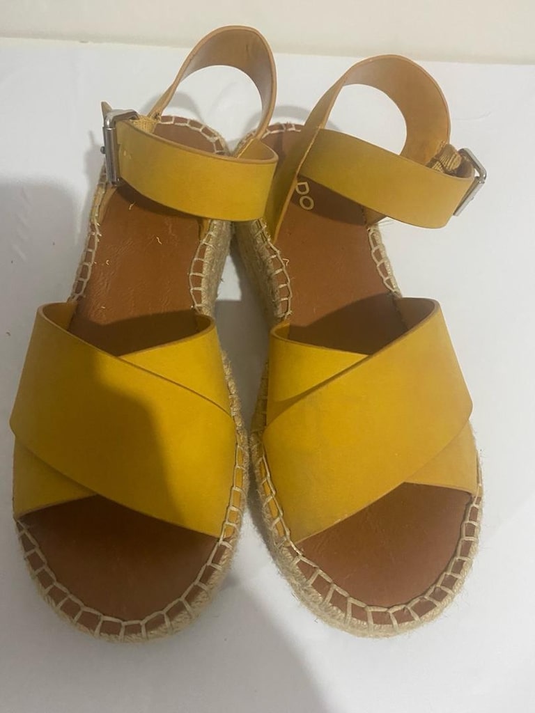 Aldo marka hardal sarısı espadril/dolgu taban sandalet, - 3