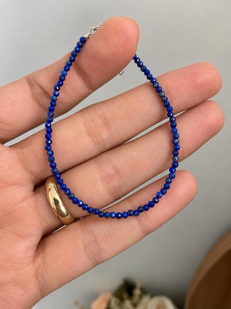 minimal kesim Lapis Lazuli Doğaltaş & gümüş bileklik - 2