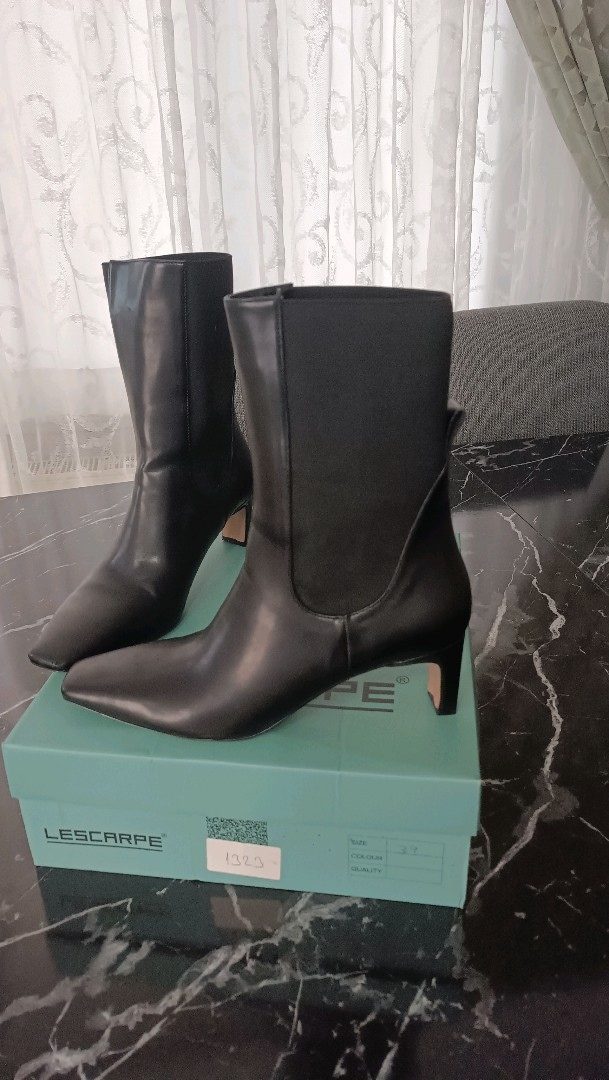 LESCARPE Siyah Deri Kadın Topuklu Çizme - 2