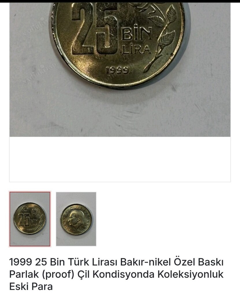 Türkiye Cumhuriyeti 1999 25.000 Türk Lirası,Bakır-Nikel Özel baskı - 3