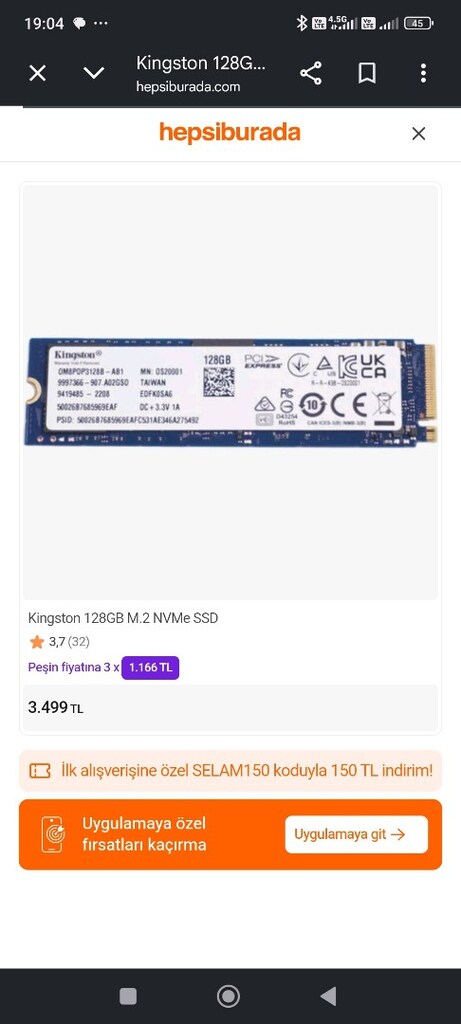 Kingston 128 GB NMVe SSD - 3