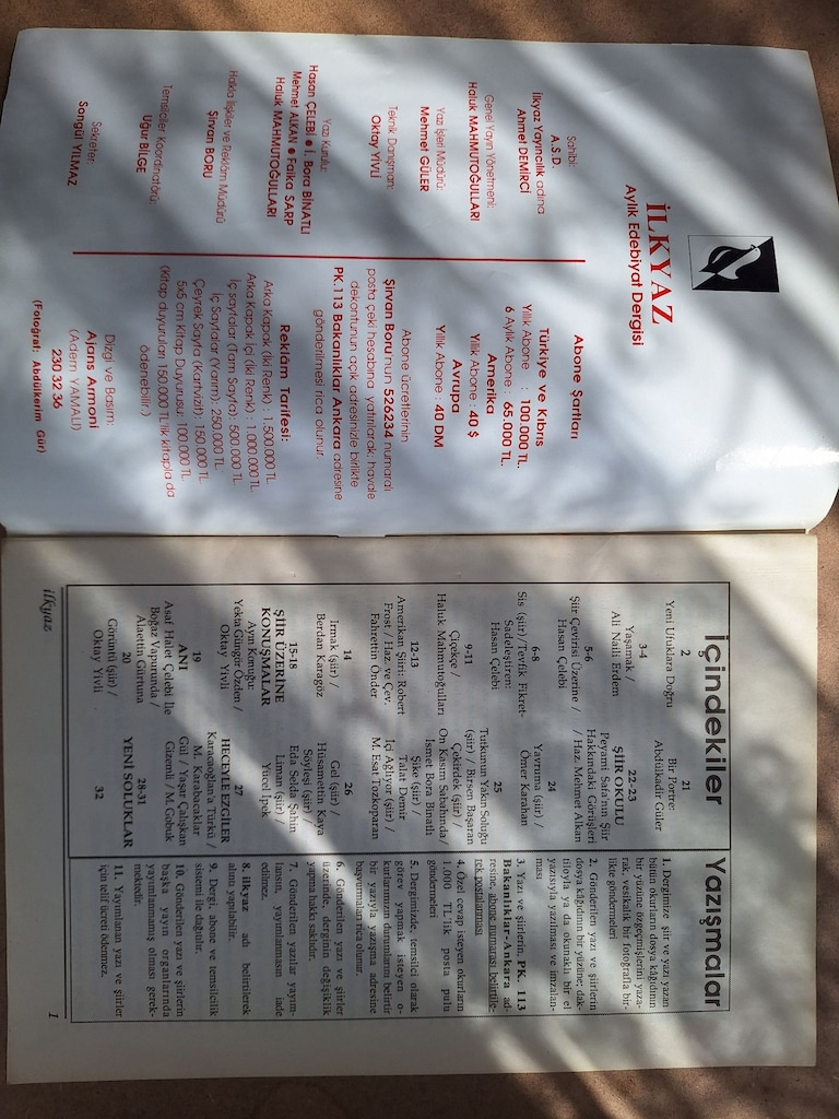 İlkyaz Aylık Edebiyat Dergisi - 1992 9-10. sayısı - 1 ade - 3