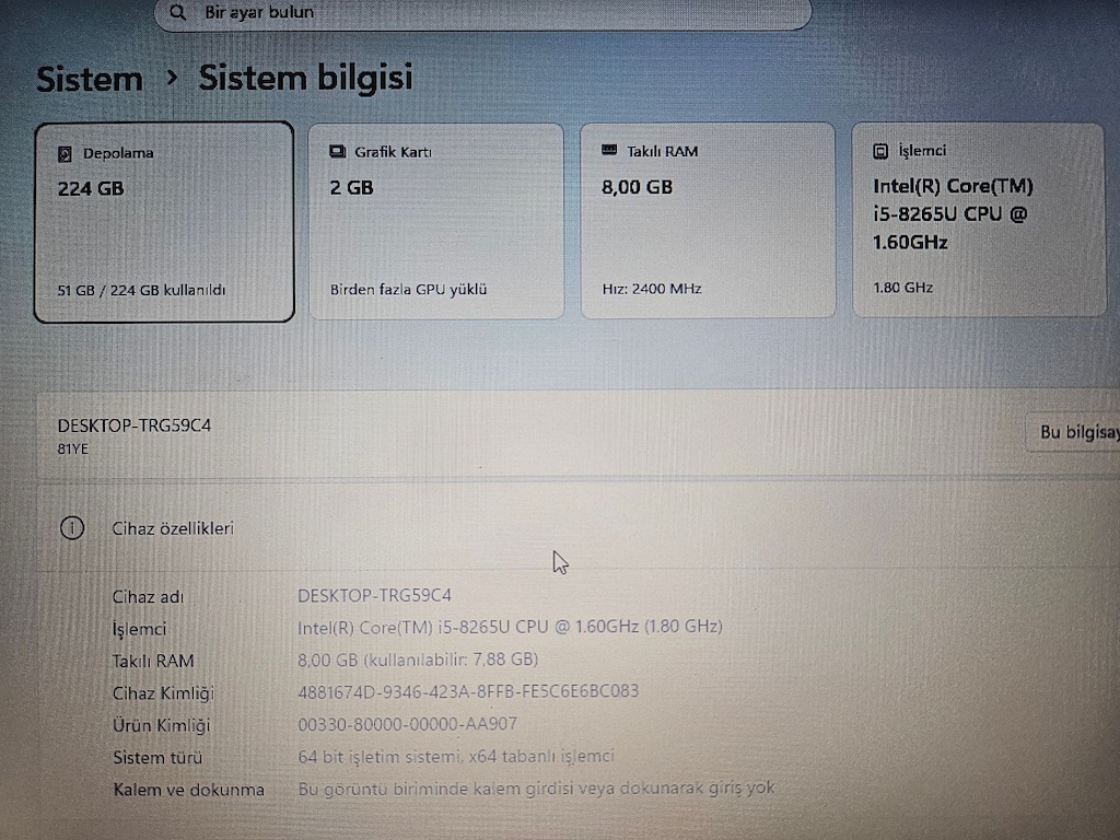 LENOVO İ5 8.NESİL + 8 GB RAM +SSDLİ+ NVİDİA MX110 2 GB - 7