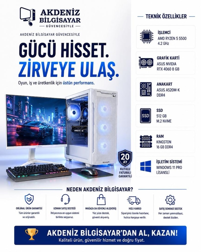 20 AY GARANTİLİ GAMİNG MASAÜSTÜ BİLGİSAYAR AMD RYZEN 5 ~ ASUS RTX 4060 - 2
