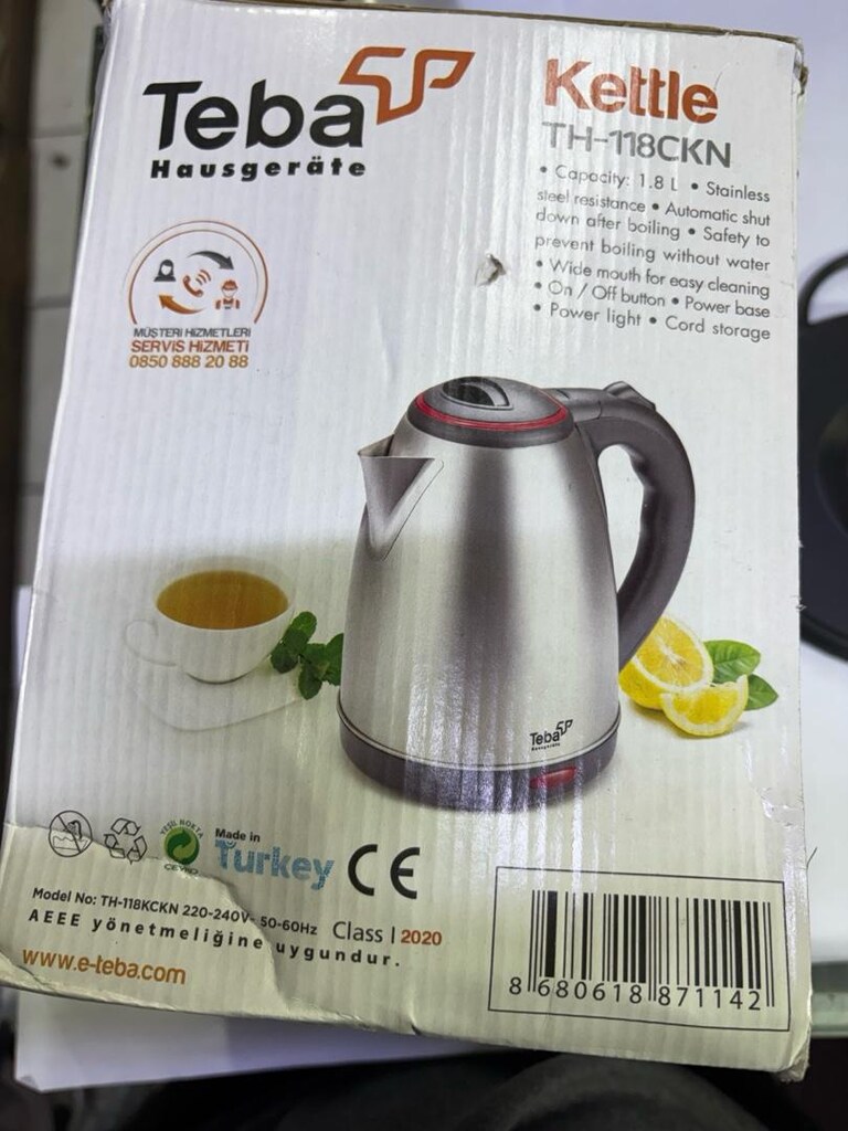 Teba Paslanmaz Çelik Su Isıtıcı 1.8 LT | Gizli Rezistans | 1500W - 8