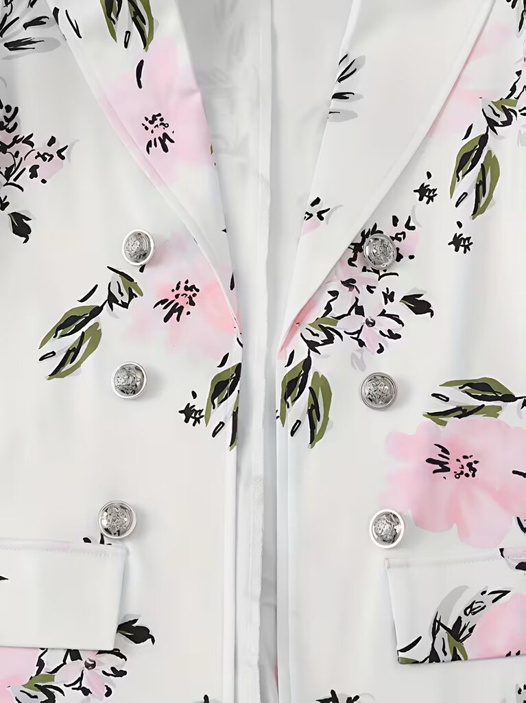 B031 Zarif Çiçek Desenli Blazer ve Etek Takımı - 4